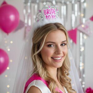 Forum Novelties Silver and Fuchsia Bride To Be Tiara with Veil Wedding Supplies